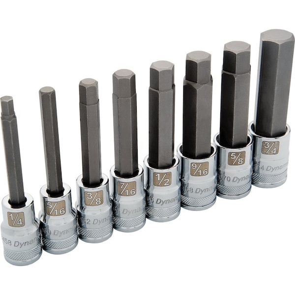 Tools 1/2" Drive 8 Piece Long SAE, Hex Socket Set, 1/4" - 3/4"